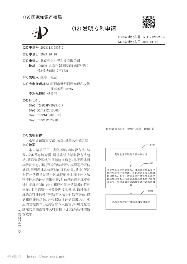 连锁店铺监管方法、装置、设备及存储介质
